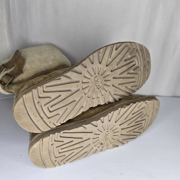 UGG BECKHAM SUEDE CHESTNUT BOOTS SIZE 7 Double Buckle Shearling Cuff - Picture 7 of 7